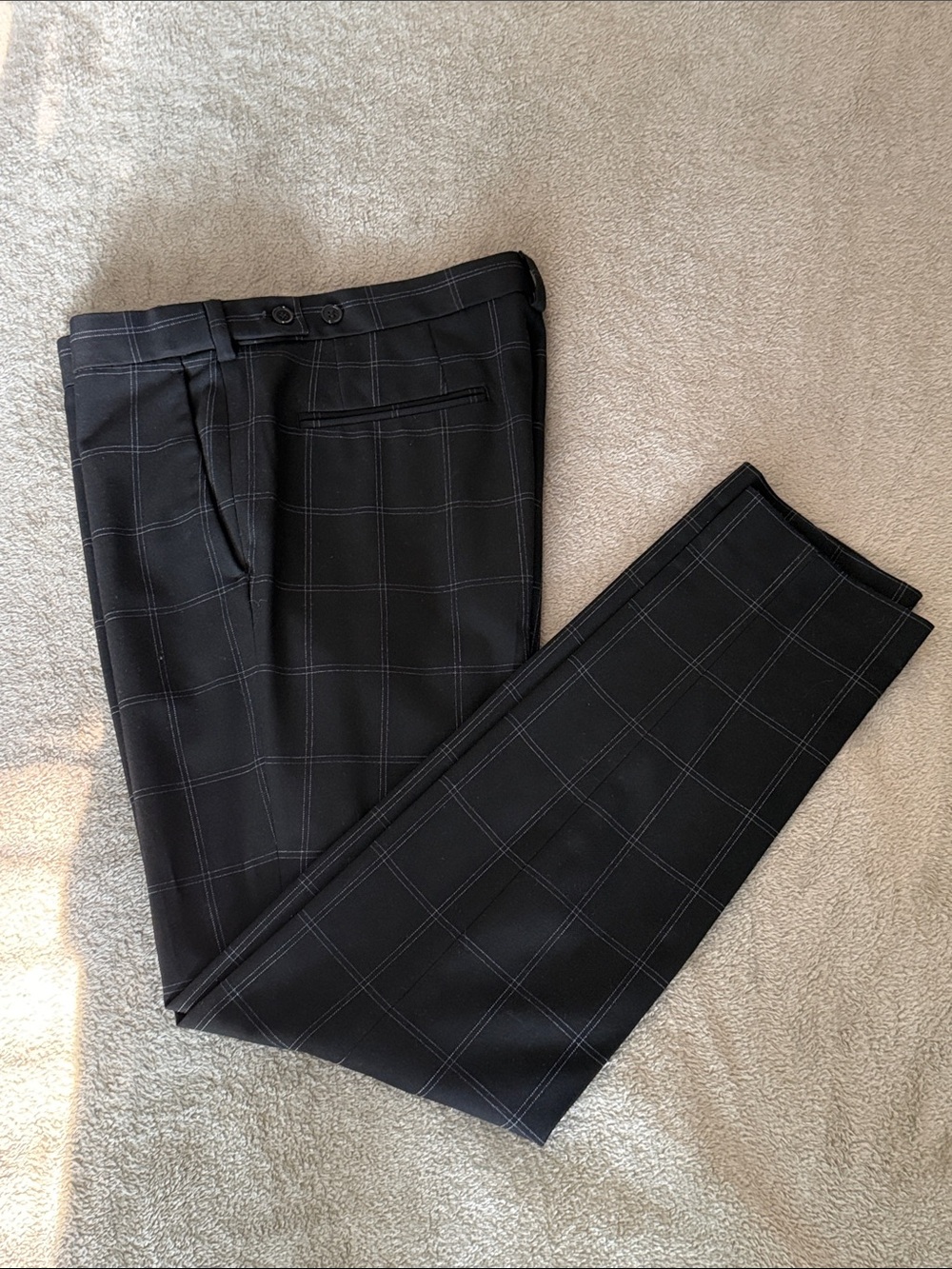 Men's Black Windowpane Dress Pants